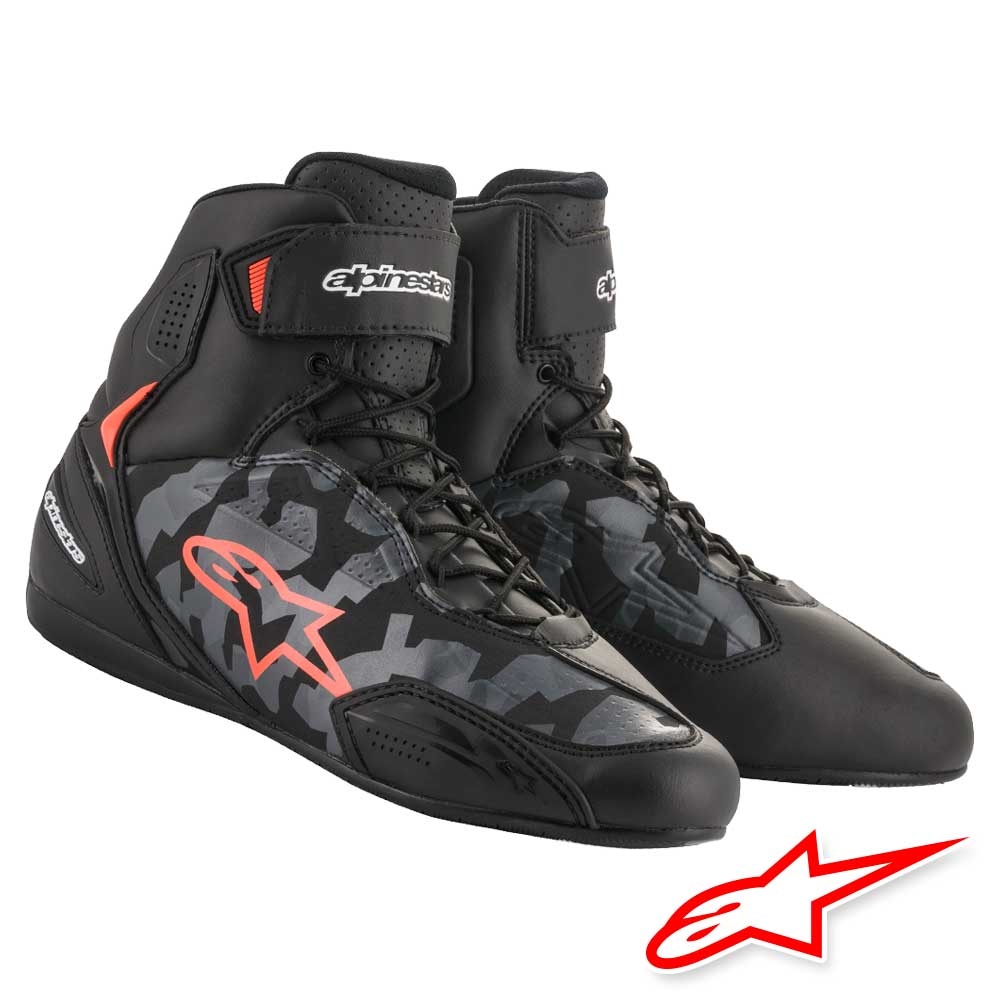 Alpinestars FASTER-3 Motorcycle Riding Shoes - Black Grey Camo Red