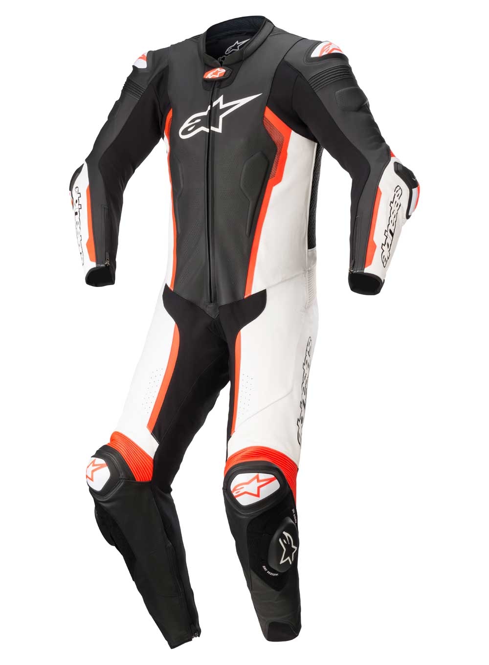 Tuta Pelle Moto Alpinestars FUSION - Nero Rosso Fluo