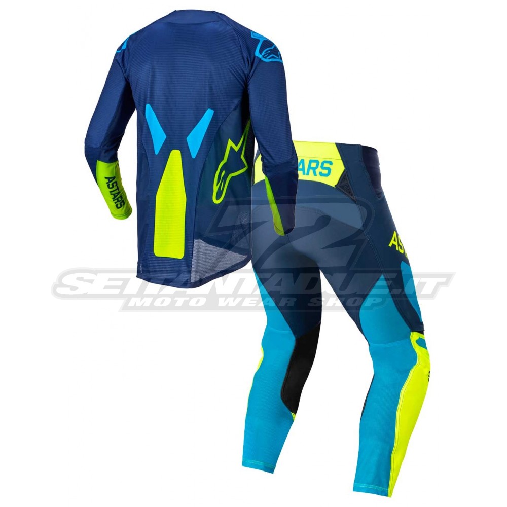 Completo Motocross Bambino Alpinestars YOUTH RACER FACTORY - Blu Scuro  Giallo Fluo Blu Neon