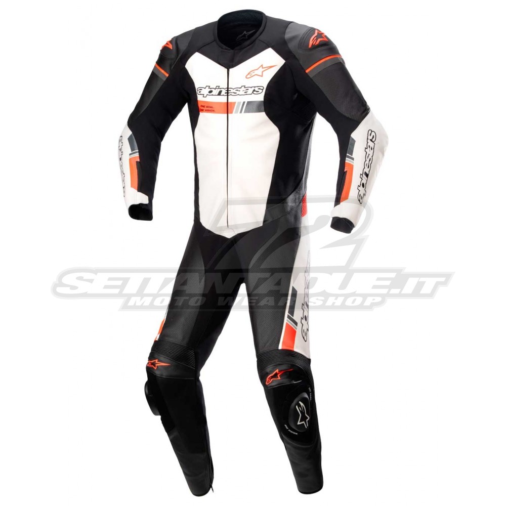 Tuta Pelle da Moto Alpinestars GP FORCE CHASER - Nero Bianco Rosso Fluo -  Offerta