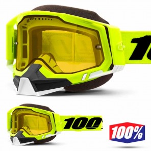 Maschera Motoslitta 100% RACECRAFT2 SNOW Fluo Yellow - Lente Dual Vented Giallo