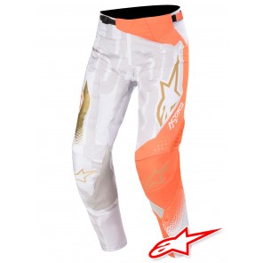 Pantaloni Cross Alpinestars TECHSTAR FACTORY METAL - Bianco Arancione Fluo Oro
