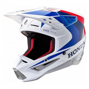 Casco Motocross Alpinestars HONDA SM5 - Bianco Blu Rosso Lucido - Offerta