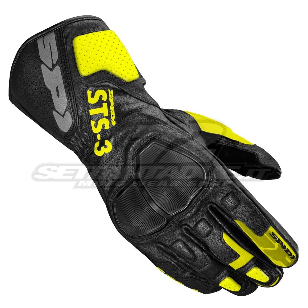 Spidi STS-3 Motorcycle Leather Gloves - Black Yellow Fluo - Online Sale