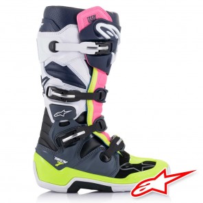 Alpinestars TECH 7 Boots - Dark Grey Dark Blue Pink Fluo